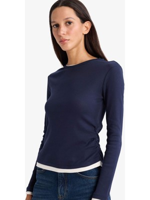 DeFacto %100 Pamuk Slim Fit Ribana Tişört E6548AX26SP