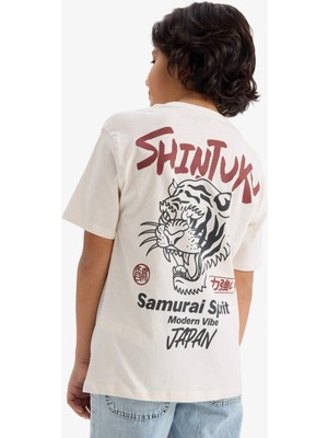 DeFacto Bisiklet Yaka Sırt Baskılı Kısa Kollu Tişört Erkek Çocuk G7465A826SM