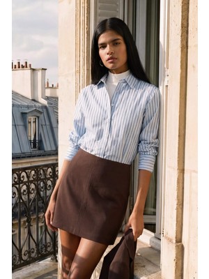 DeFacto Fitted Çizgili Poplin Gömlek F9209AX26SP