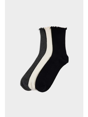 DeFacto Kadın Fırfırlı 3'lü Pamuklu Uzun Çorap G2409AXNS