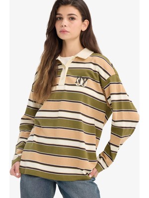 DeFacto %100 Pamuk Oversize Polo Yaka Sweatshirt G6203AX25CW