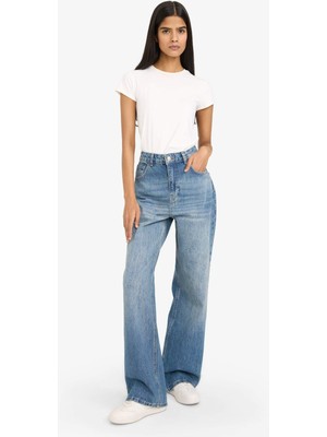 DeFacto %100 Pamuk 90's Wide Leg Yüksek Bel Jean Pantolon G8019AX26SP