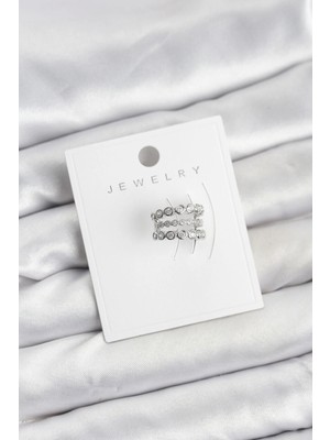 SHC4200 Bfs Gümüş Renk Zirkon Taşlı Pirinç Kıkırdak Earcuff Küpe