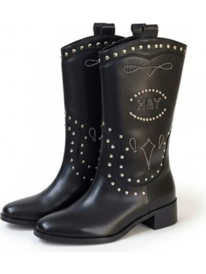 Emienza Helıos Vegan Deri Işlemeli Trok Detaylı Kovboy Bayan Bot