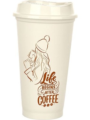 Bigelal Kahve Bardağı - Kapaklı Krem 473 ml