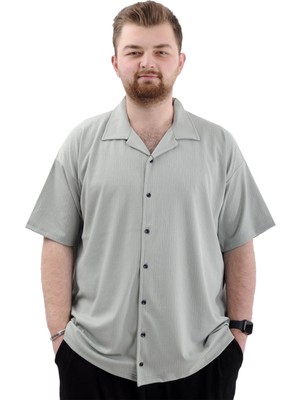 ModeXL Mode Xl Büyük Beden Erkek Gömlek Apas Yaka Jakar U24380 Çağla