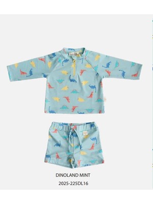 Miela Kids Uv Korumalı Alt Üst Erkek Bebek Set - Dinoland Mint