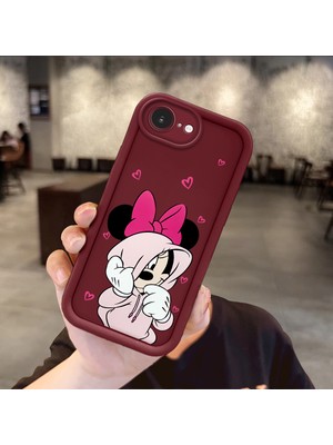 HONTINGA iPhone 16E ile Uyumlu Kılıfı Düşüme Önleyici Basitlik Anti Düşme Kamera Korumali Minnie ve Kahve Bordo Desen Yumuşak Silikon Telefon Kılıfı Kadın ve Erkek Için Uygundur Arka Kılıf K2-7156
