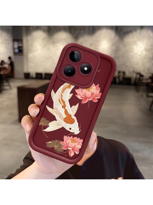 HONTINGA Realme Note 50 ile Uyumlu Kılıfı Düşüme Önleyici Basitlik Anti Düşme Kamera Korumali Köpek Balığı Bordo Desen Yumuşak Silikon Telefon Kılıfı Kadın ve Erkek Için Uygundur Arka Kılıf K2-7153