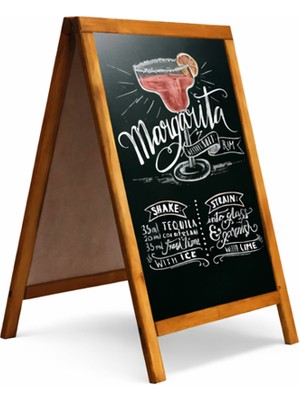 Woodenova Ahşap Ayaklı Kara Tahta Menü Panosu 99X50 cm – Çift Yönlü Yazılabilir