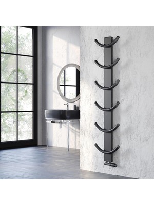 Lojimax Alüminyum Dekoratif Havlupan Oxy 1270 x 400 5  Dilim | Dokulu Siyah | Yüksek Isıl Güç | 5 Yıl Üretici Garantisi