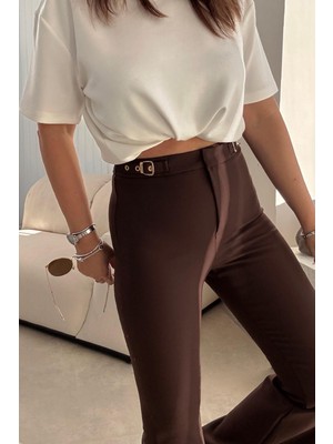 Et Kahverengi Tokalı İspanyol Paça Pantolon