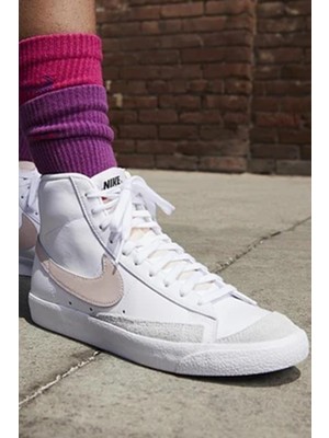 Nike Blazer Mıd 77 Leather Womens Sneaker Hakiki Deri Kadın Günlük Spor Ayakkabı Beyaz Pembe