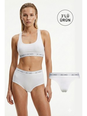 Ziccho Kadın Basic 3'lü Büstiyer Boxer String Takım