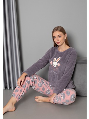 Lady Wellsoft Tavşan Başlı Pijama Takımı Alt Üst 29541