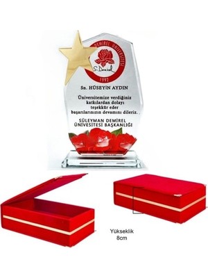 Best Hediye Kadife Kutulu Cam Kristal Plaket Yıldızlı-Istenilen Yazıyla