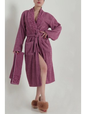 Bella Home Su Yolu 2 Parça Bornoz Takımı - Bornoz & Baş Havlusu - %100 Cotton