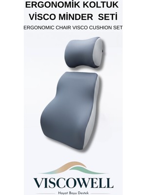 Viscowell Visco Ortopedik Ofis Koltuk Sırt Bel Destek Minderi Boyun Destek Yastığı Seti
