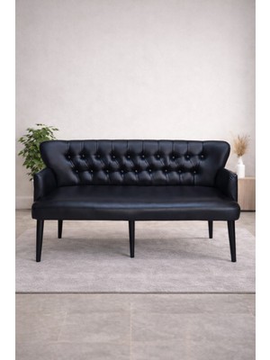 Azra Mobilya Roma Üçlü Koltuk – Deri Döşeme – Ahşap Ayaklı – 150 cm – Ofis ve Iş Yeri Uyumlu Kanepe - Siyah