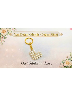 Crystal Atelier 15 Adet İnci Kalp Anahtarlık Hediyelik - Nikah, Nişan, Söz, Bride, Bebek Mevlüt ve Doğum Günü Hediyesi
