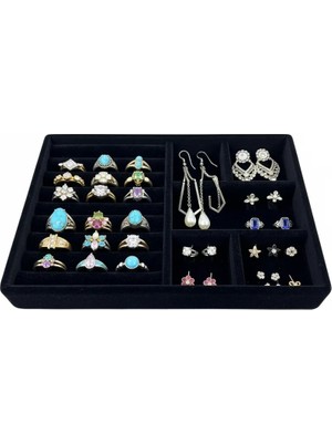 Megass Dekor Venedik Model Süet Kumaş Siyah Renk 22 cm / 14 cm Çekmece Içi Takı Standı