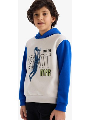 DeFacto Erkek Çocuk Kapüşonlu Baskılı İçi Yumuşak Tüylü Sweatshirt G5651A825CW