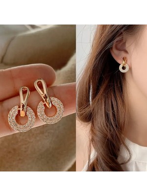 Steelva Taşlı Gold Halka Küpe