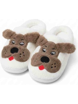 Gülardata Kadın Peluş Köpek Figürlü Ev Terliği - Yumuşak Dokulu Kaymaz Taban Panduf