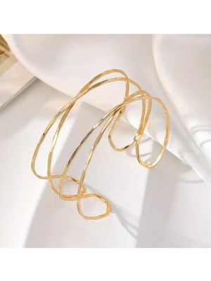 Steelva Altın Kaplama Gold Üst Kol (Pazu) Ayarlanabilir Bileklik