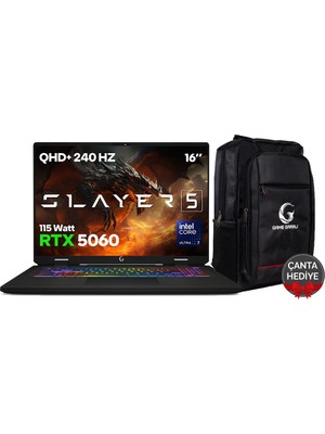 Game Garaj Slayer5 7-5060 C7 Intel Ultra 7 255HX 16GB Ram 1tb SSD RTX5060 16" 240Hz Qhd+ IPS Freedos Gaming Laptop