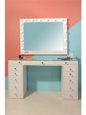 Platto Creative Works Milona Mega Makyaj Takımı 120cm Masa, 110 Cm Hollywood Ayna