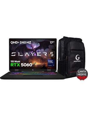 Game Garaj Slayer5 7XL-5060 C2 Intel Ultra 7 255HX 32GB Ram 1tb SSD RTX5060 17" 240Hz Qhd+Ips Freedos Gaming Laptop