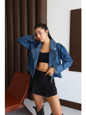 Lacarino 7757 Taşlı Kadın Jean Ceket