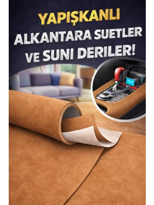 Kendinden Yapışkanlı Alkantara Süet Suni Deri 100 x 150 -Taba