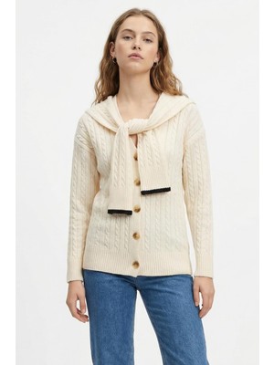 Rays Düğmeli Örgülü Hırka Ekru 2470