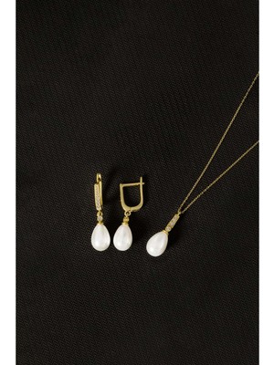 Else Silver 925 Ayar Gümüş Zirkon Taşlı Damla Inci Set