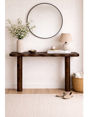 Trihome Doğal Masif Çam Dresuar 130 cm – El Yapımı, Hareli Budaklı Ahşap Konsol