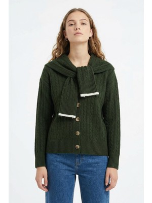 Rays Düğmeli Örgülü Hırka Haki 2470