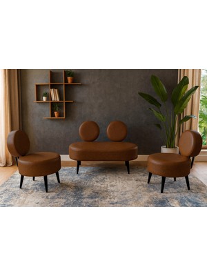 Azra Mobilya Dünya Modern Deri Koltuk Takımı | Şıklık ve Konforun Buluşması | Ofis & Ev | Siyah Ayak | Acı Kahve