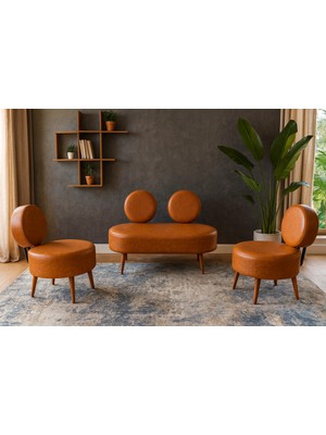 Azra Mobilya Dünya Modern Deri Koltuk Takımı | Şıklık ve Konforun Buluşması | Ofis & Ev | Ceviz Ayak | Taba