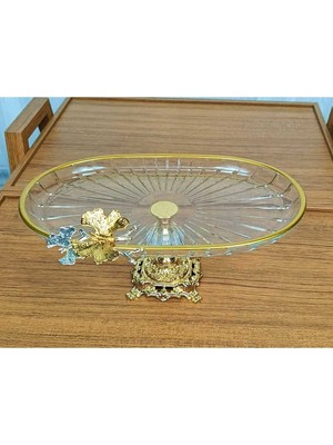 Elta Collection Lüx Hediyelik Metal Ayaklı Gold Oval Kelebekli Sunumluk Kurabiyelik - Yeni Serisi