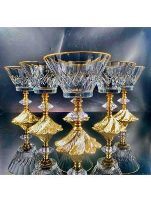 Elta Collection 6 Adet Metal Ayaklı Gold Detaylı Magnolia-Kase-Dondurmalık-Şekerlik-Sunumluk