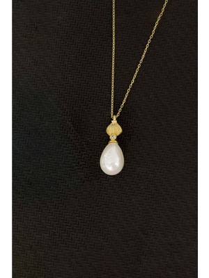 Else Silver 925 Ayar Gümüş Istiridye Damla Inci Kolye