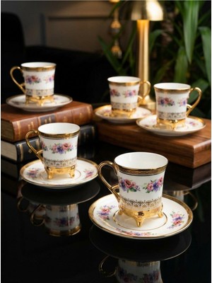 Elta Collection Victoria 24K Altın Işlemeli 6 Kişilik Porselen Fincan Seti Takımı