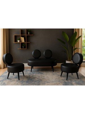 Azra Mobilya Dünya Modern Deri Koltuk Takımı | Şıklık ve Konforun Buluşması | Ofis & Ev | Siyah Ayak | Siyah