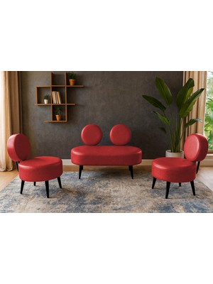 Azra Mobilya Dünya Modern Deri Koltuk Takımı | Şıklık ve Konforun Buluşması | Ofis & Ev | Siyah Ayak | Kırmızı