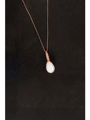 Else Silver 925 Ayar Gümüş Zirkon Taşlı Damla Inci Kolye