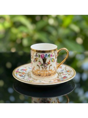 Elta Collection Victoria 24K Altın Işlemeli 6 Kişilik Porselen Fincan Seti Takımı