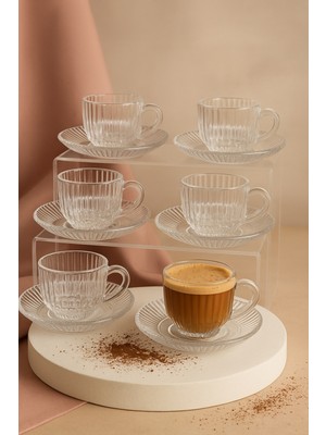 Elta Collection Cam Espresso & Türk Kahvesi Fincanı Seti 6 Kişilik – Lüks Desenli Cam Bardak Takımı