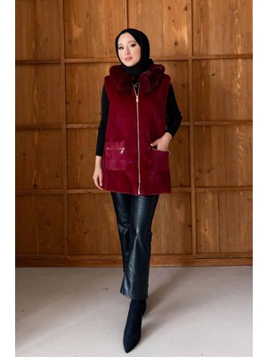 Molly Nelly Kadın Kürk Detaylı Fermuarlı Angora Yelek